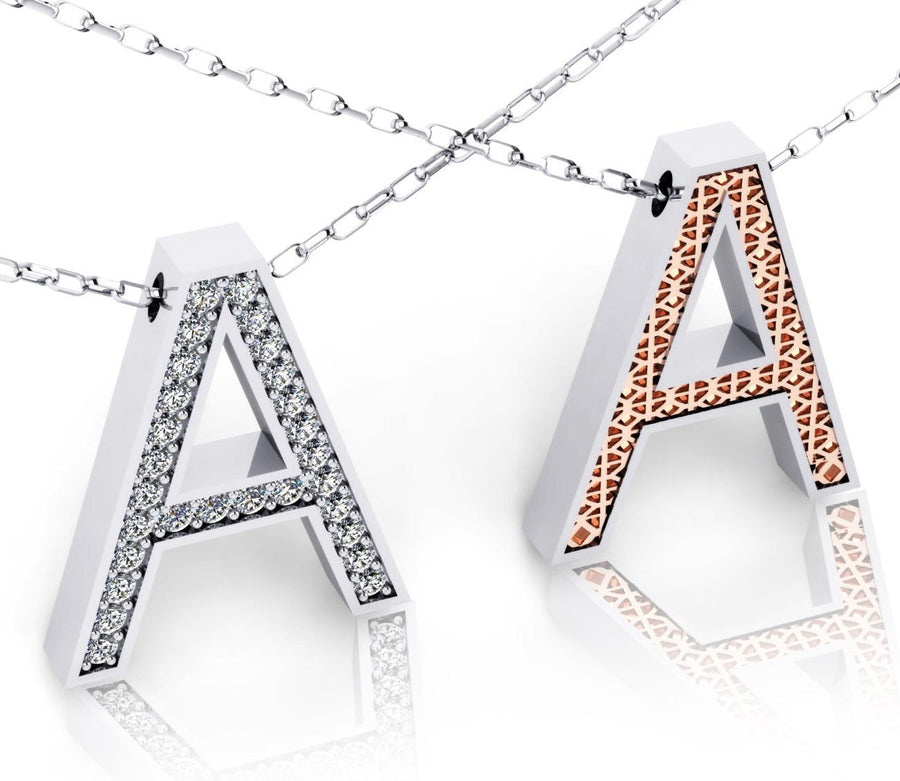18ct White & rose gold letter pendant with pave set diamonds - ForeverJewels Design Studio 8