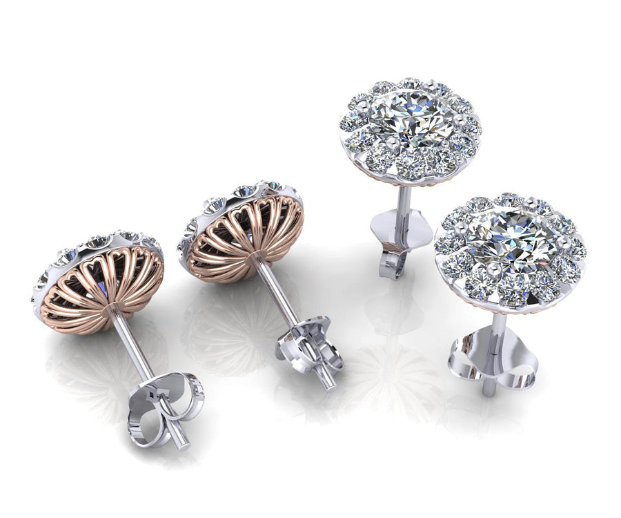 18ct White & rose gold round brilliant halo diamond stud earrings - ForeverJewels Design Studio 8