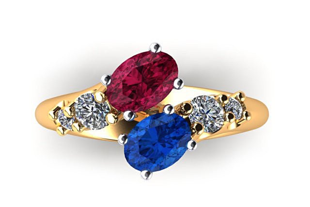 18ct Yellow gold blue and red oval sapphire ring with diamonds - ForeverJewels Design Studio 8