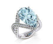 18k White gold tear drop cut aquamarine dress diamond ring - ForeverJewels Design Studio 8