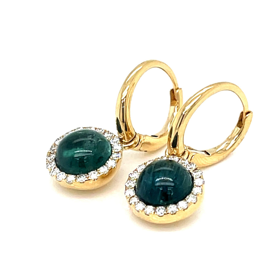 18k yellow gold Green Tourmaline and Diamond halo earrings - ForeverJewels Design Studio 8