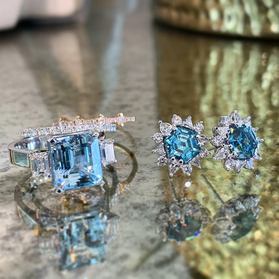 Blue Zircon Diamond Studs