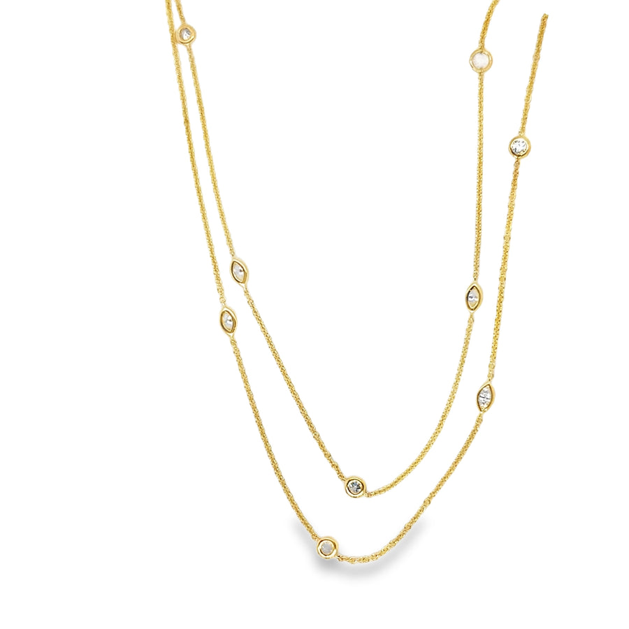 Diamond set yellow gold chain with marquise and round brilliant diamonds