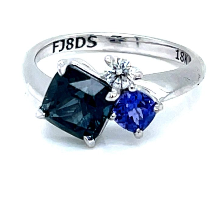 Trilogy Tanzanite, Green Sapphire and Diamond Ring