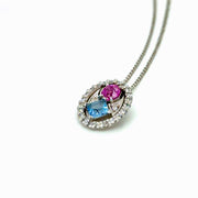Aquamarine and Pink Sapphire Diamond Halo Pendant