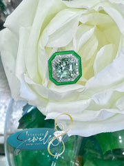 Seafoam Tourmaline and Diamond Halo Enamel Ring