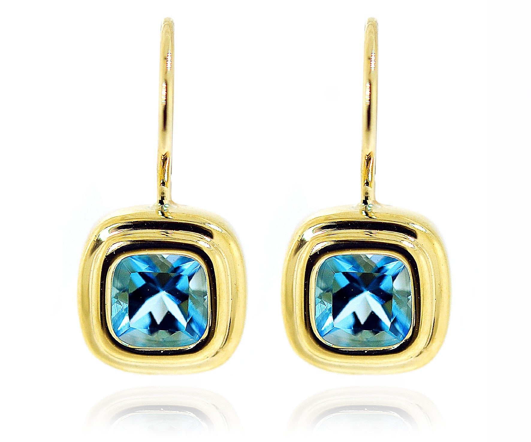 9ct Yellow gold bezel set cushion cut blue Topaz earrings - ForeverJewels Design Studio 8