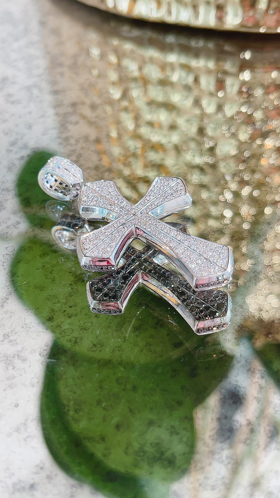 Black and White Diamond  Cross Pendant