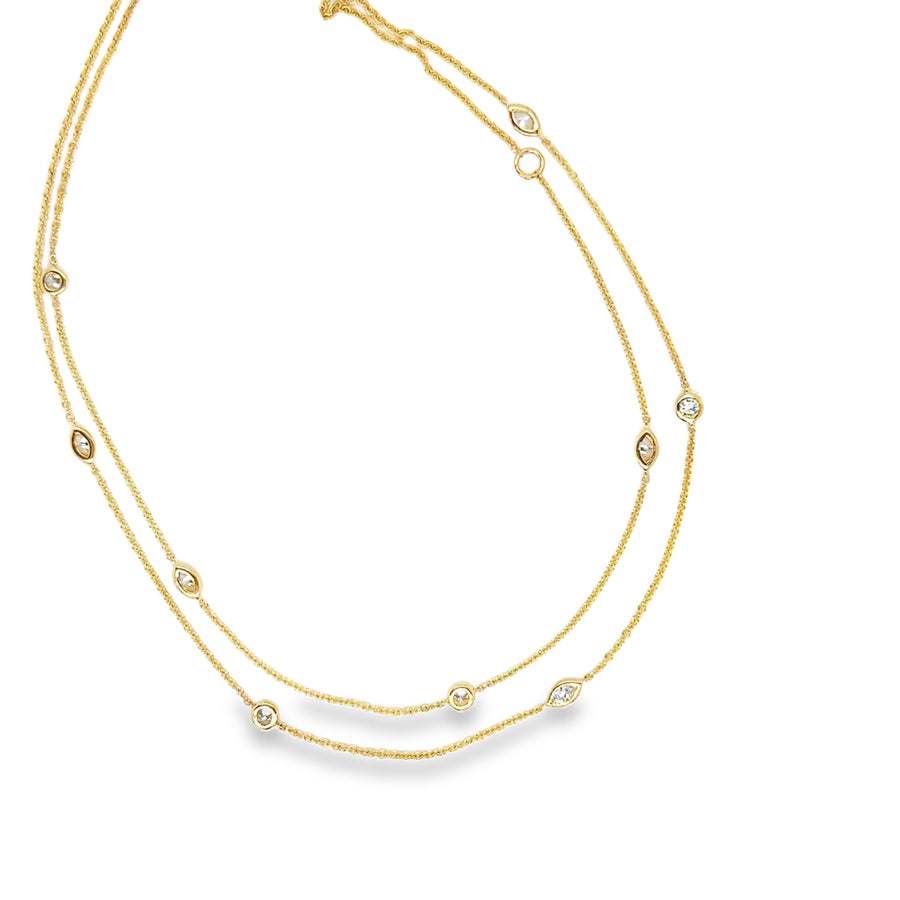 Diamond set yellow gold chain with marquise and round brilliant diamonds