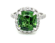Apple Green Tourmaline and Diamond Halo Ring