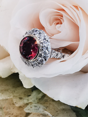 18ct White gold malaya garnet diamond ring