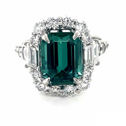 Emerald cut Green Tourmaline &Diamond Ring
