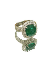 9.63 ct Green Emerald and Double Diamond Halo Ring
