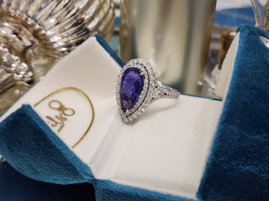 Double diamond Halo 9.7ct Tanzanite Ring