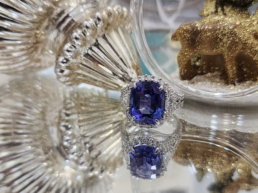 8.14ct Tanzanite and Diamond Halo Ring