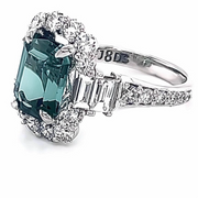 Emerald cut Green Tourmaline &Diamond Ring