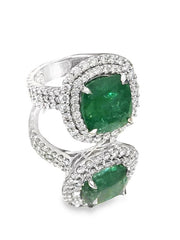 9.63 ct Green Emerald and Double Diamond Halo Ring