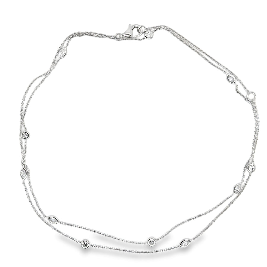 White gold Necklace with round and marquise diamonds