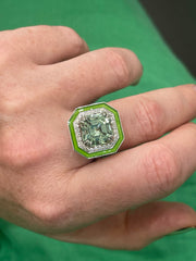 Seafoam Tourmaline and Diamond Halo Enamel Ring