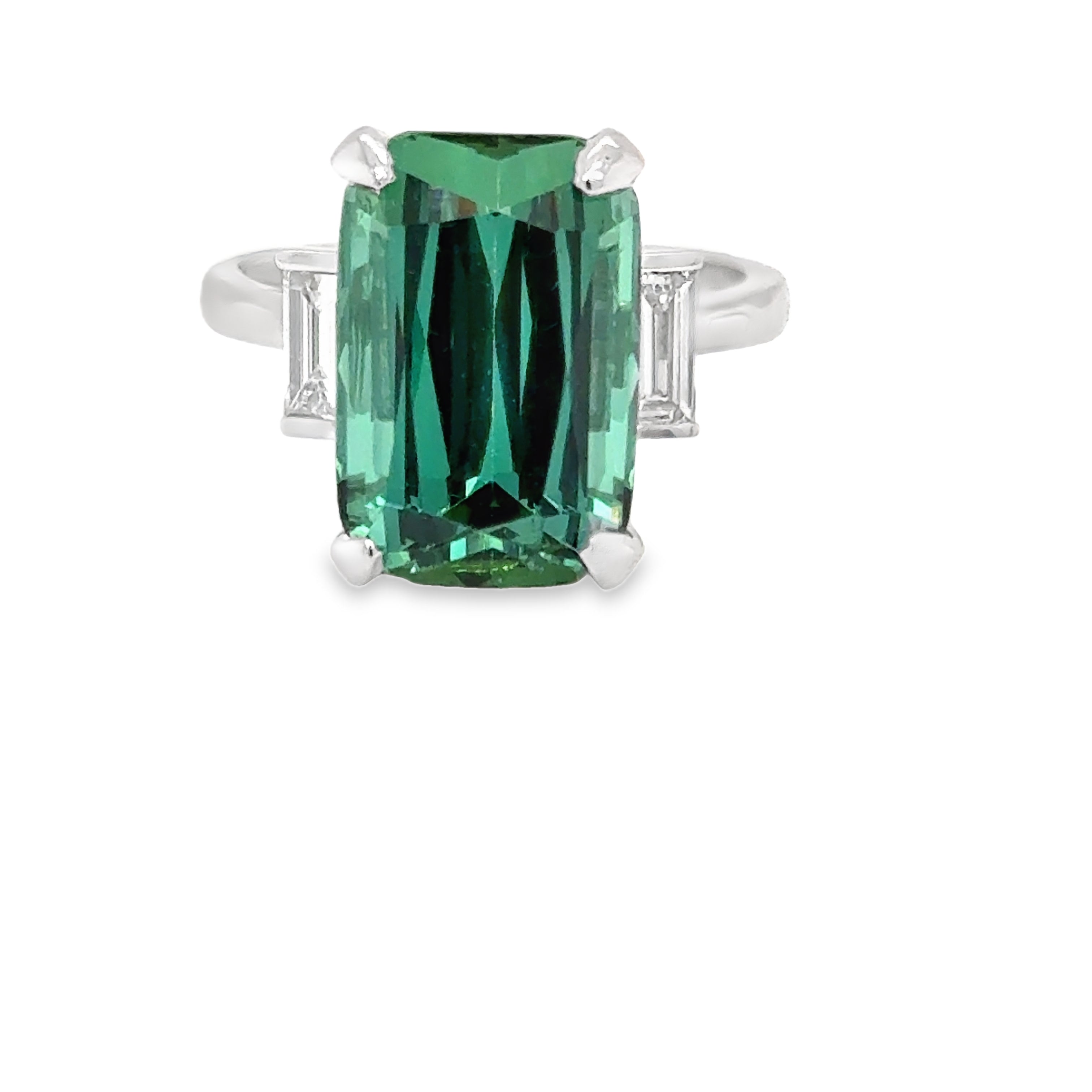 Trilogy Green Tourmaline & Emerald cut Diamond Ring