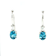 Blue Zircon and lab emerald cut Diamond Earrings