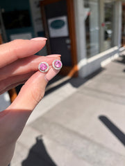 Pink Sapphire Diamond Halo Stud Earrings