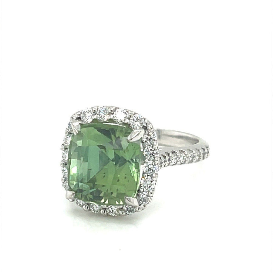 Apple Green Tourmaline and Diamond Halo Ring - ForeverJewels Design Studio 8