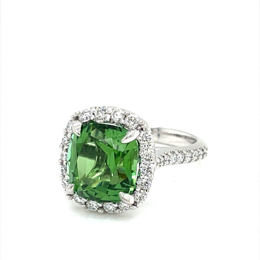 Apple Green Tourmaline and Diamond Halo Ring - ForeverJewels Design Studio 8