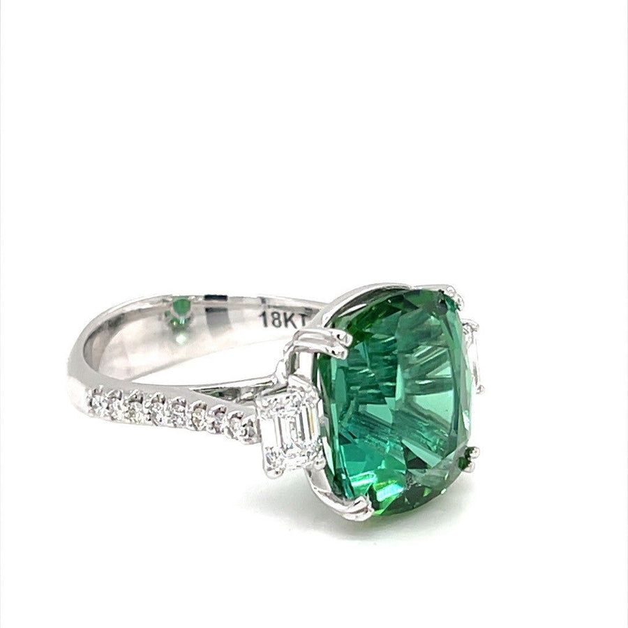 Apple green tourmaline trilogy Diamond ring - ForeverJewels Design Studio 8
