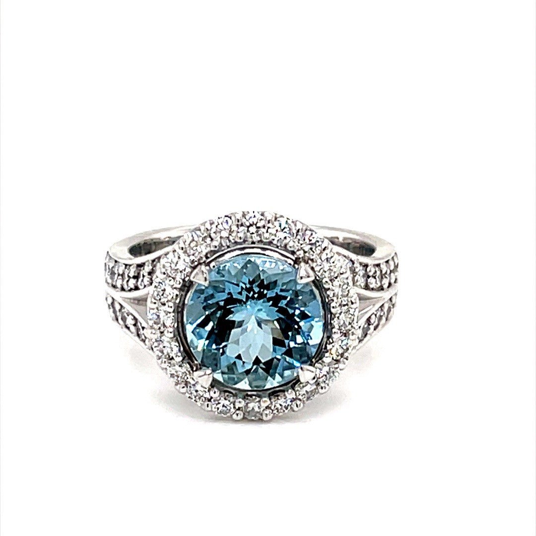 Aquamarine and Diamond Halo Ring - ForeverJewels Design Studio 8