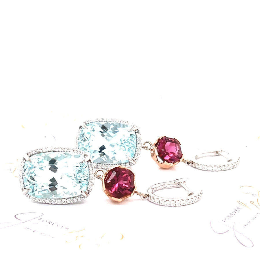 Aquamarine and Pink Tourmaline Diamond Earrings - ForeverJewels Design Studio 8