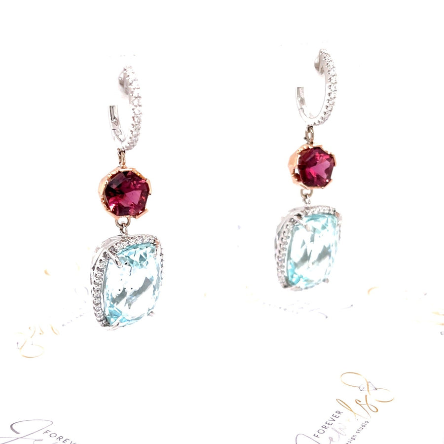 Aquamarine and Pink Tourmaline Diamond Earrings - ForeverJewels Design Studio 8
