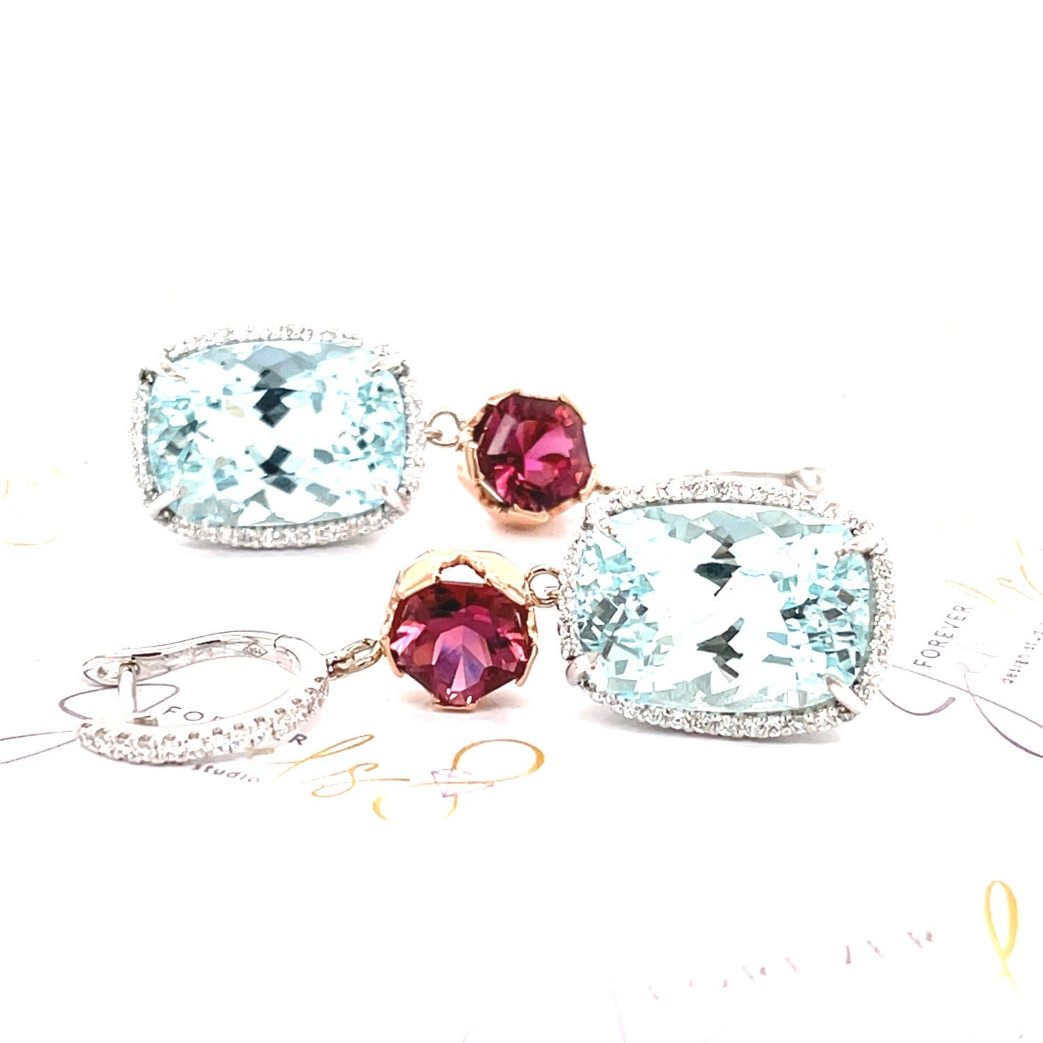 Aquamarine and Pink Tourmaline Diamond Earrings - ForeverJewels Design Studio 8