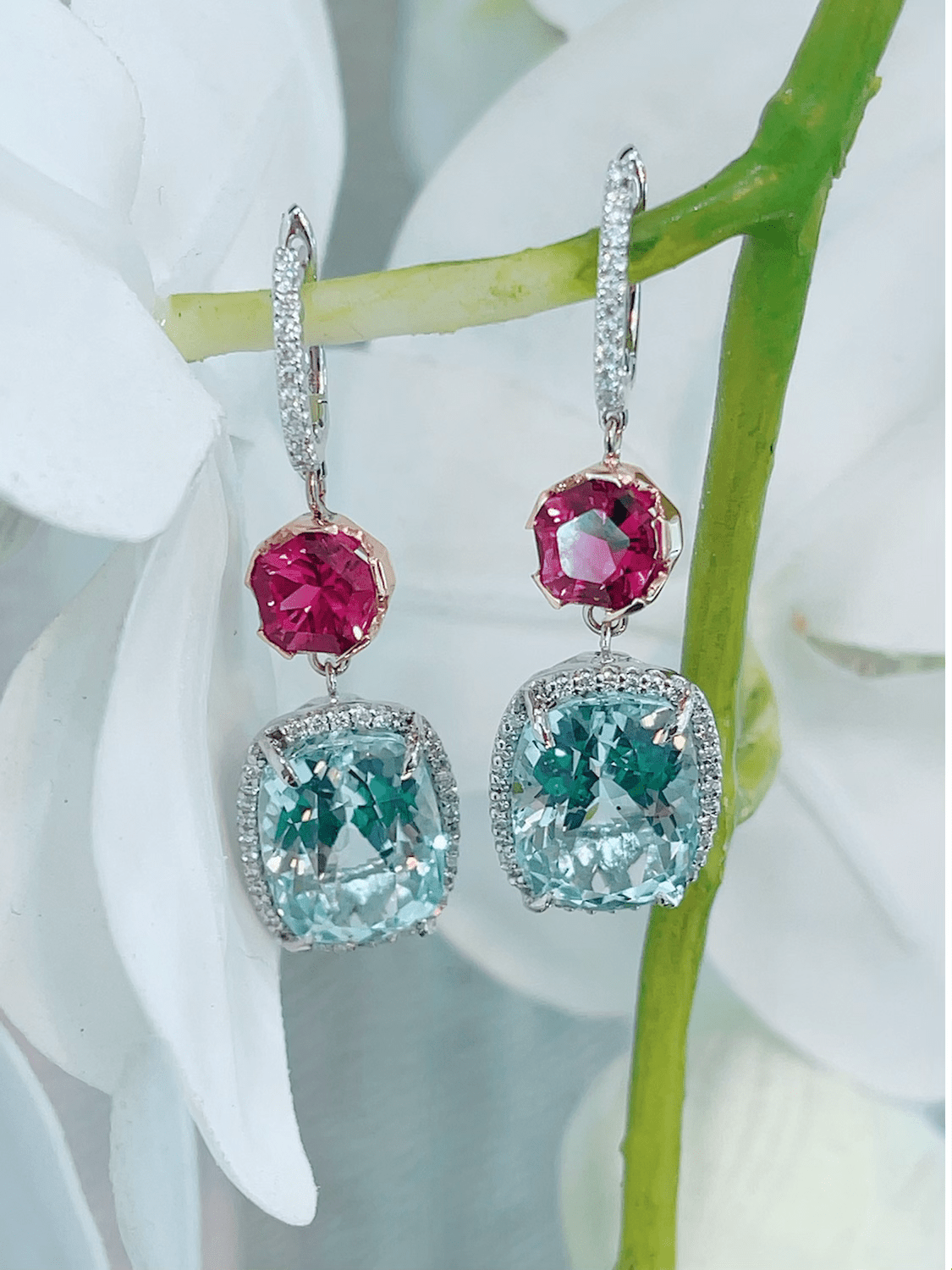 Aquamarine and Pink Tourmaline Diamond Earrings - ForeverJewels Design Studio 8