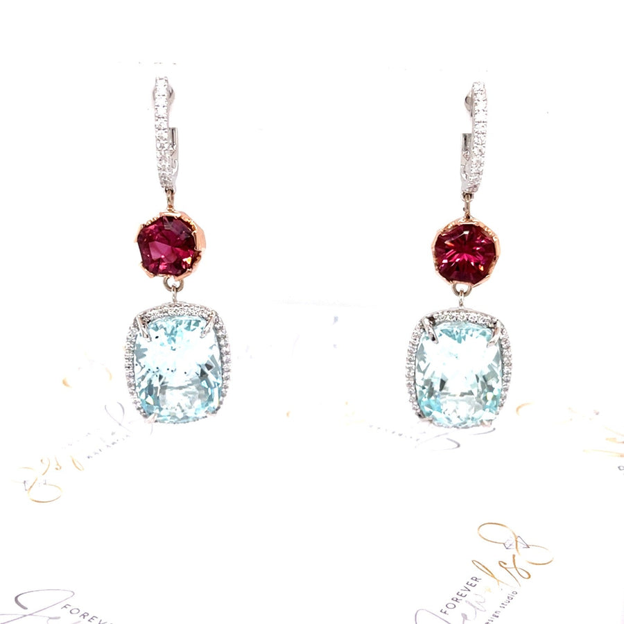 Aquamarine and Pink Tourmaline Diamond Earrings - ForeverJewels Design Studio 8