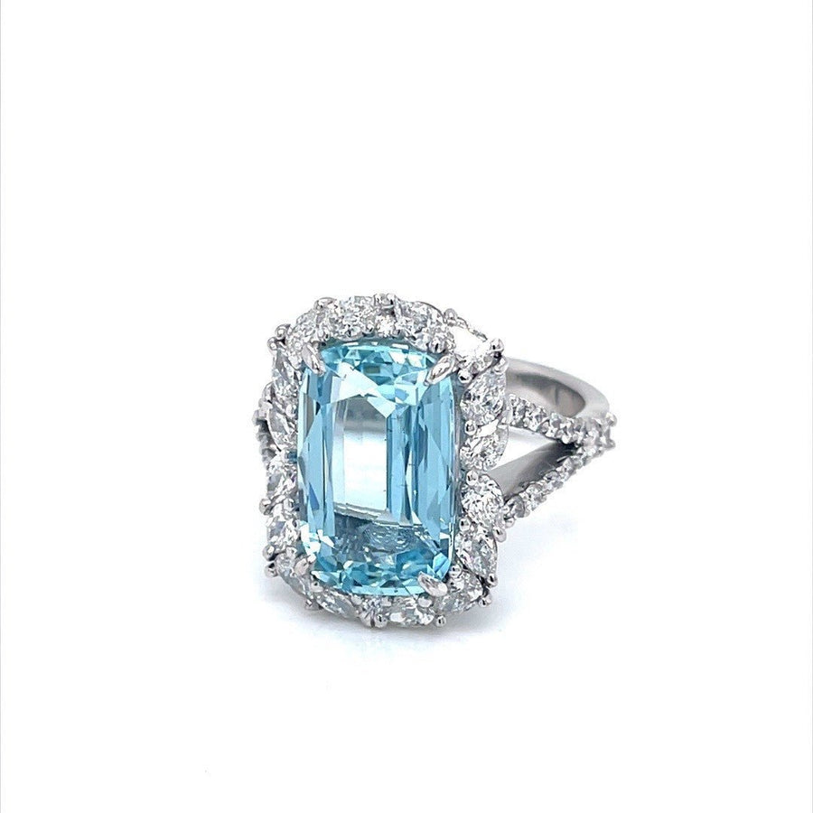 Aquamarine & Diamond Halo Split shank Ring - ForeverJewels Design Studio 8