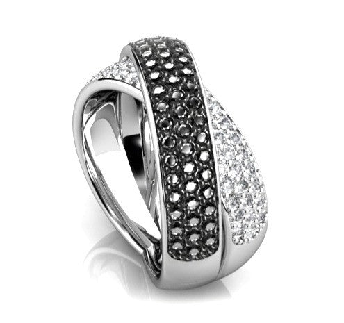 Black and White Diamond Pave Crossover Dress Ring - ForeverJewels Design Studio 8