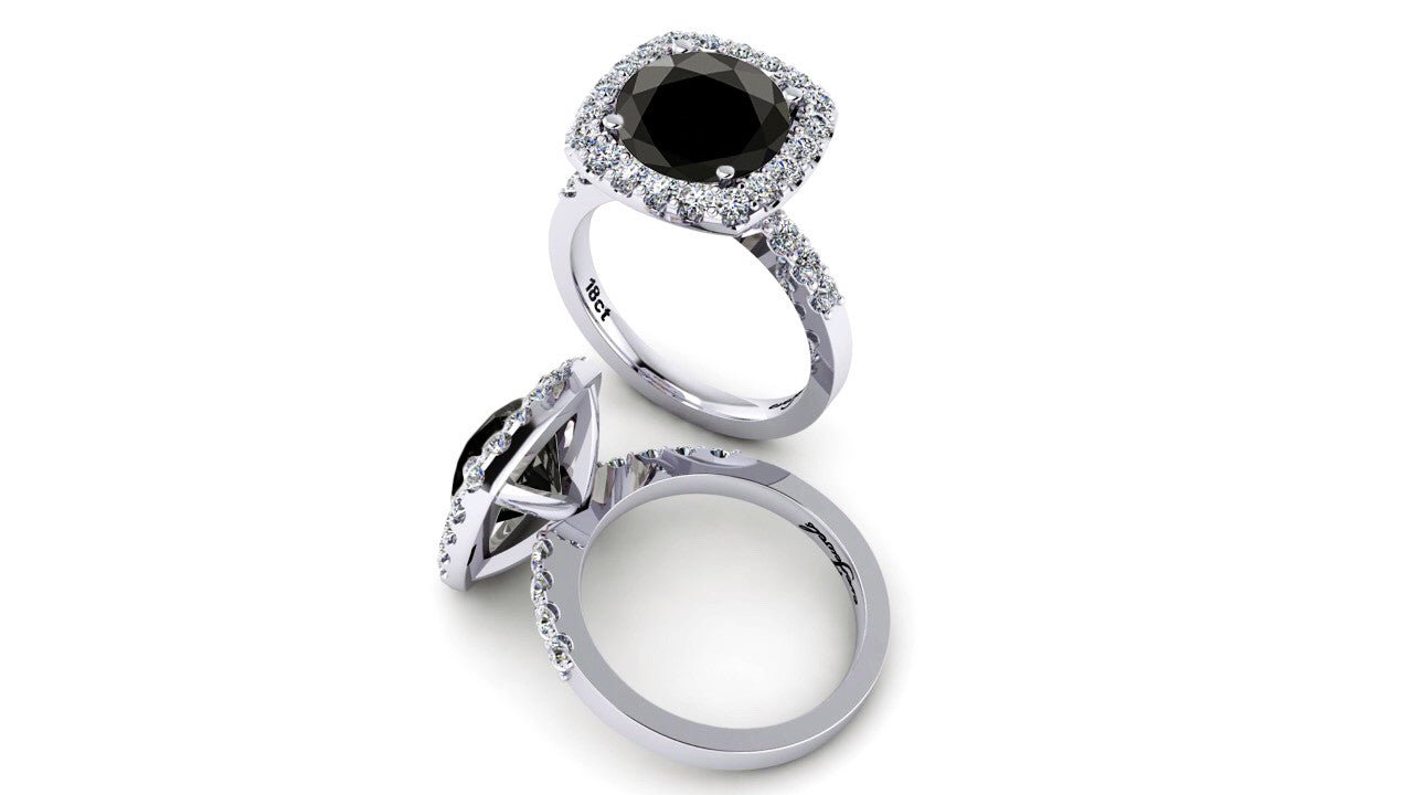 Black Round Diamond Halo Engagement Ring - ForeverJewels Design Studio 8