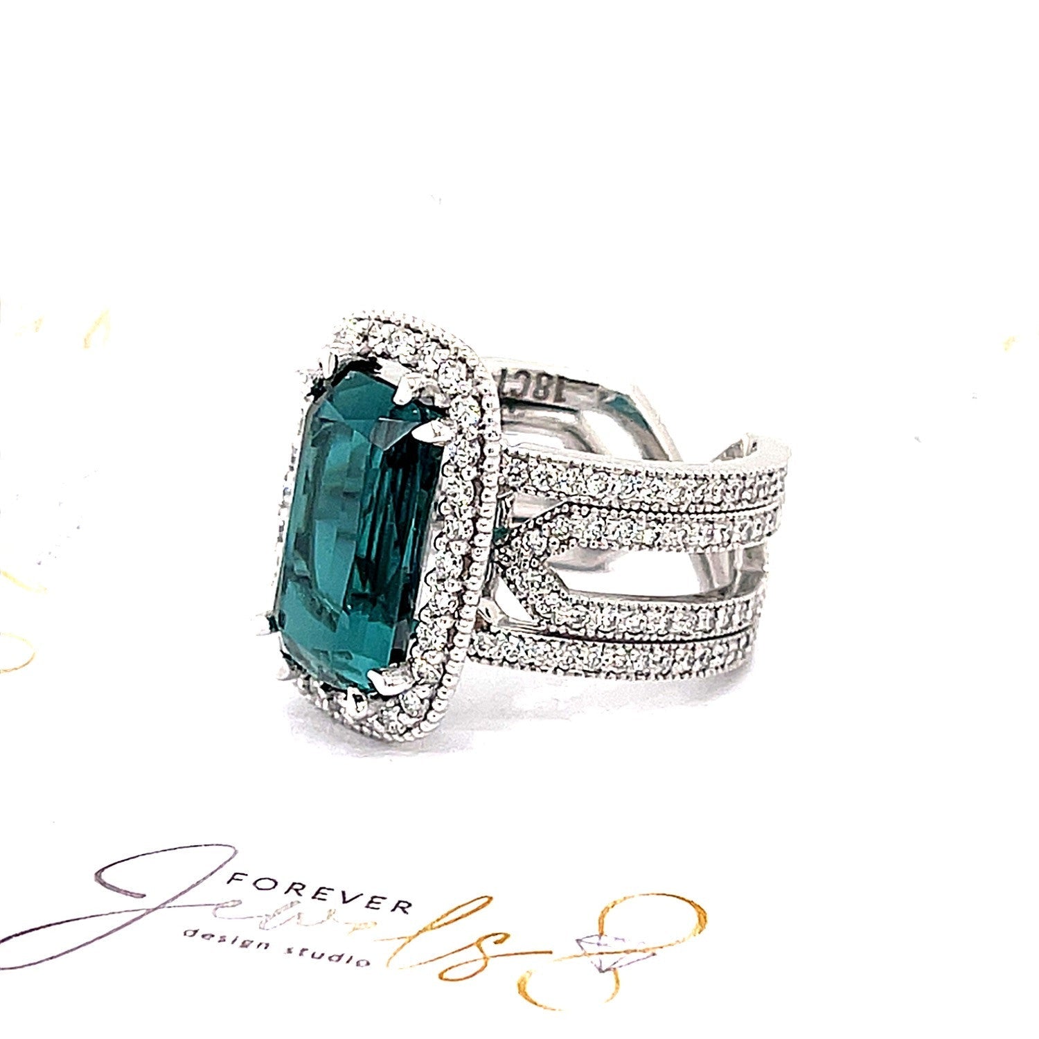 Blue Indicolite Tourmaline and Diamond halo Ring - ForeverJewels Design Studio 8