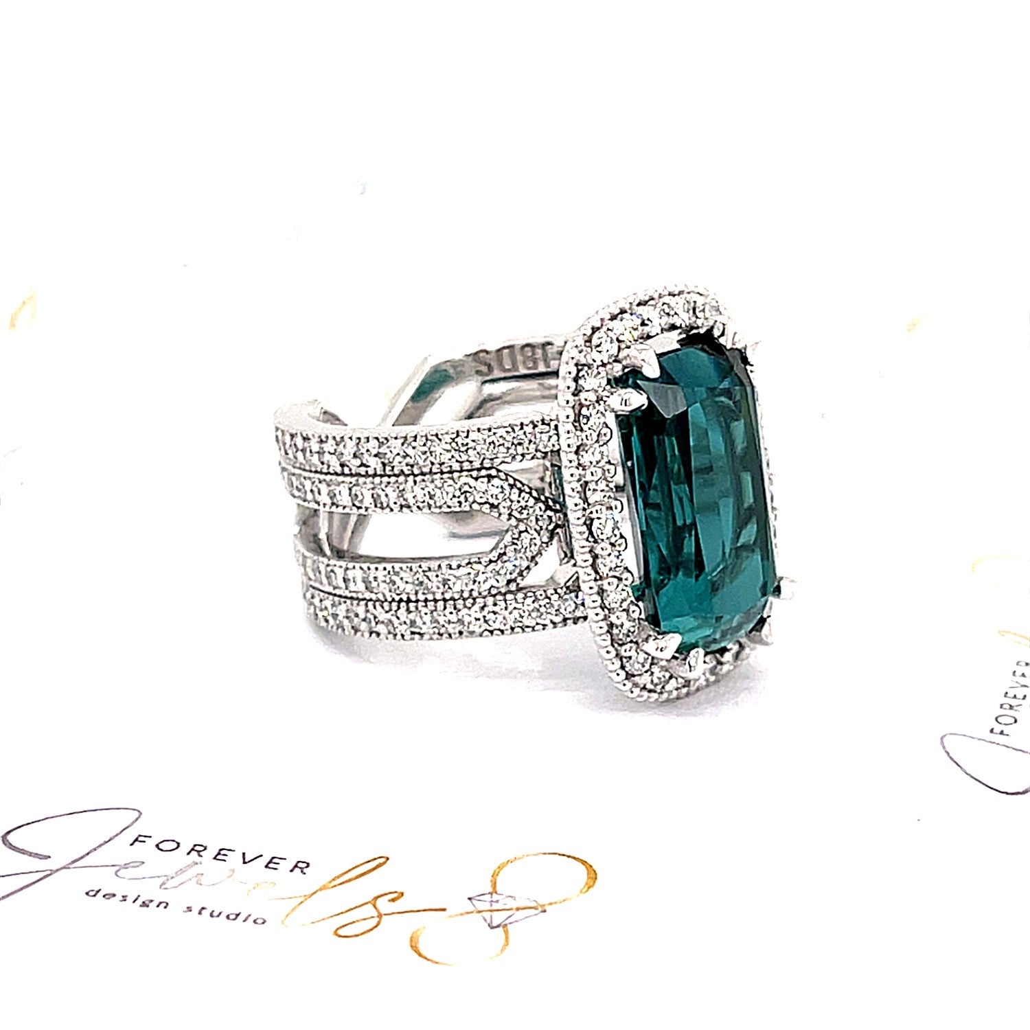 Blue Indicolite Tourmaline and Diamond halo Ring - ForeverJewels Design Studio 8