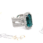 Blue Indicolite Tourmaline and Diamond halo Ring - ForeverJewels Design Studio 8