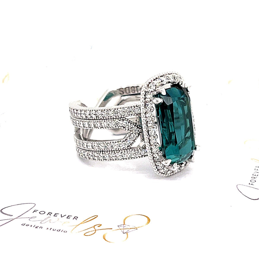 Blue Indicolite Tourmaline and Diamond halo Ring - ForeverJewels Design Studio 8