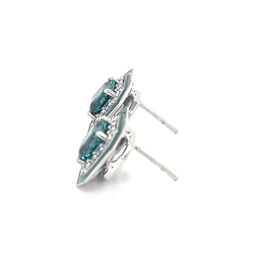 Blue Lagoon Tourmaline Diamond Earring Enamel Studs - ForeverJewels Design Studio 8