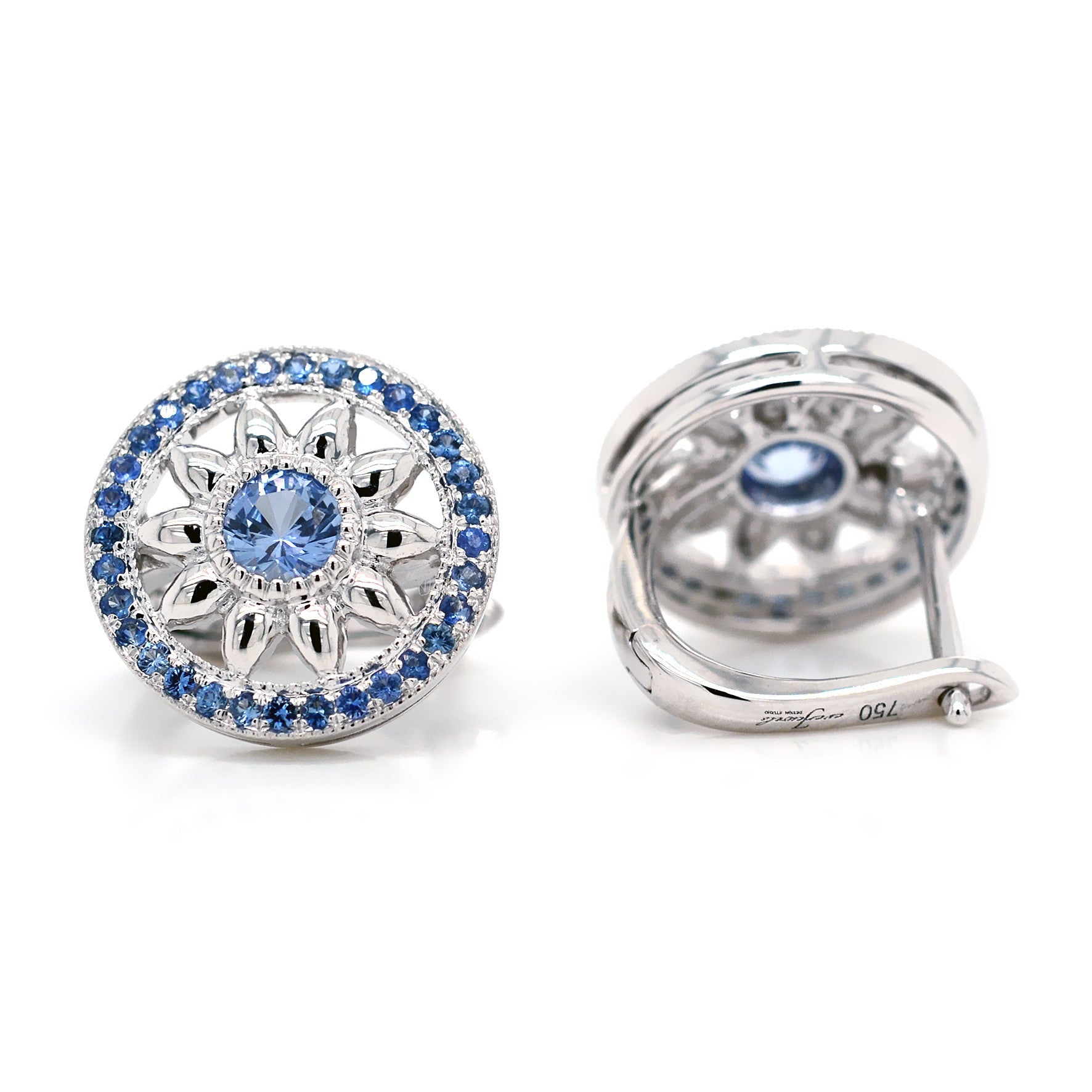 Blue Sapphire Flower Studs in White Gold - ForeverJewels Design Studio 8