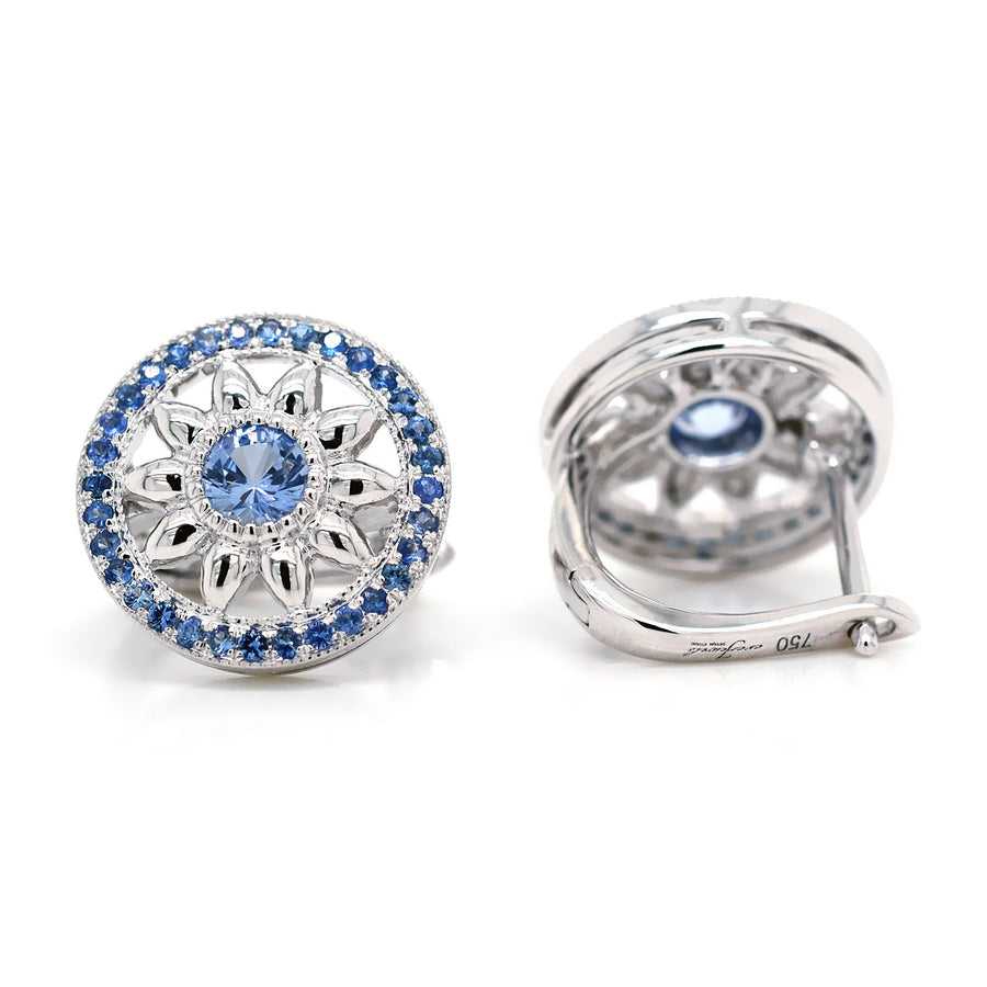 Blue Sapphire Flower Studs in White Gold - ForeverJewels Design Studio 8