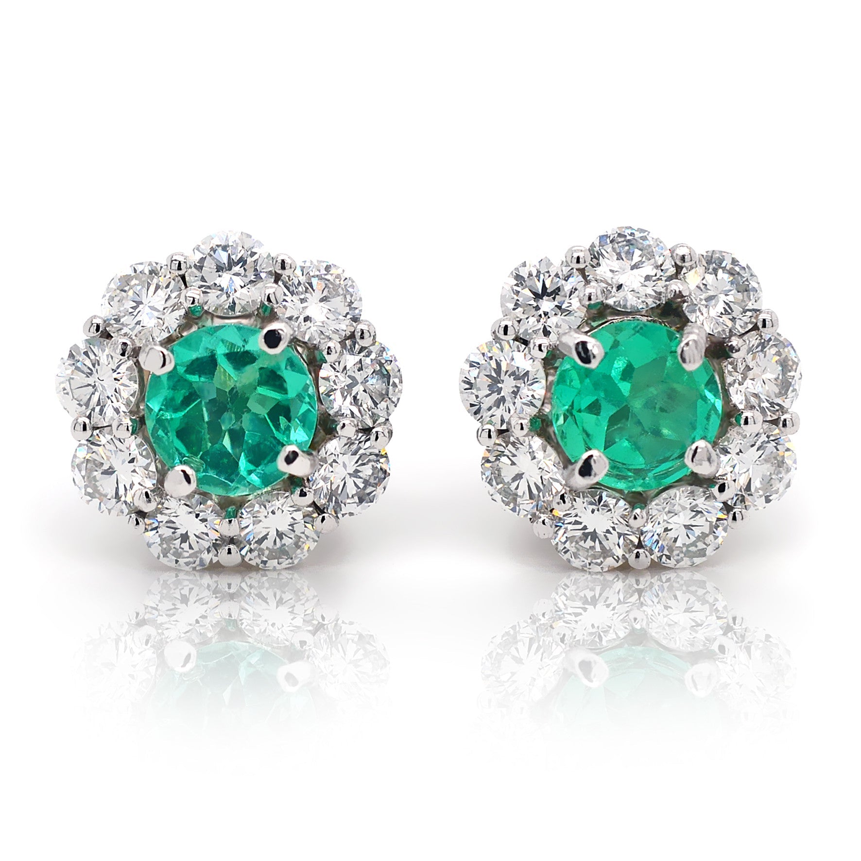 Columbian Emerald Earrings with a halo of Diamonds - ForeverJewels Design Studio 8