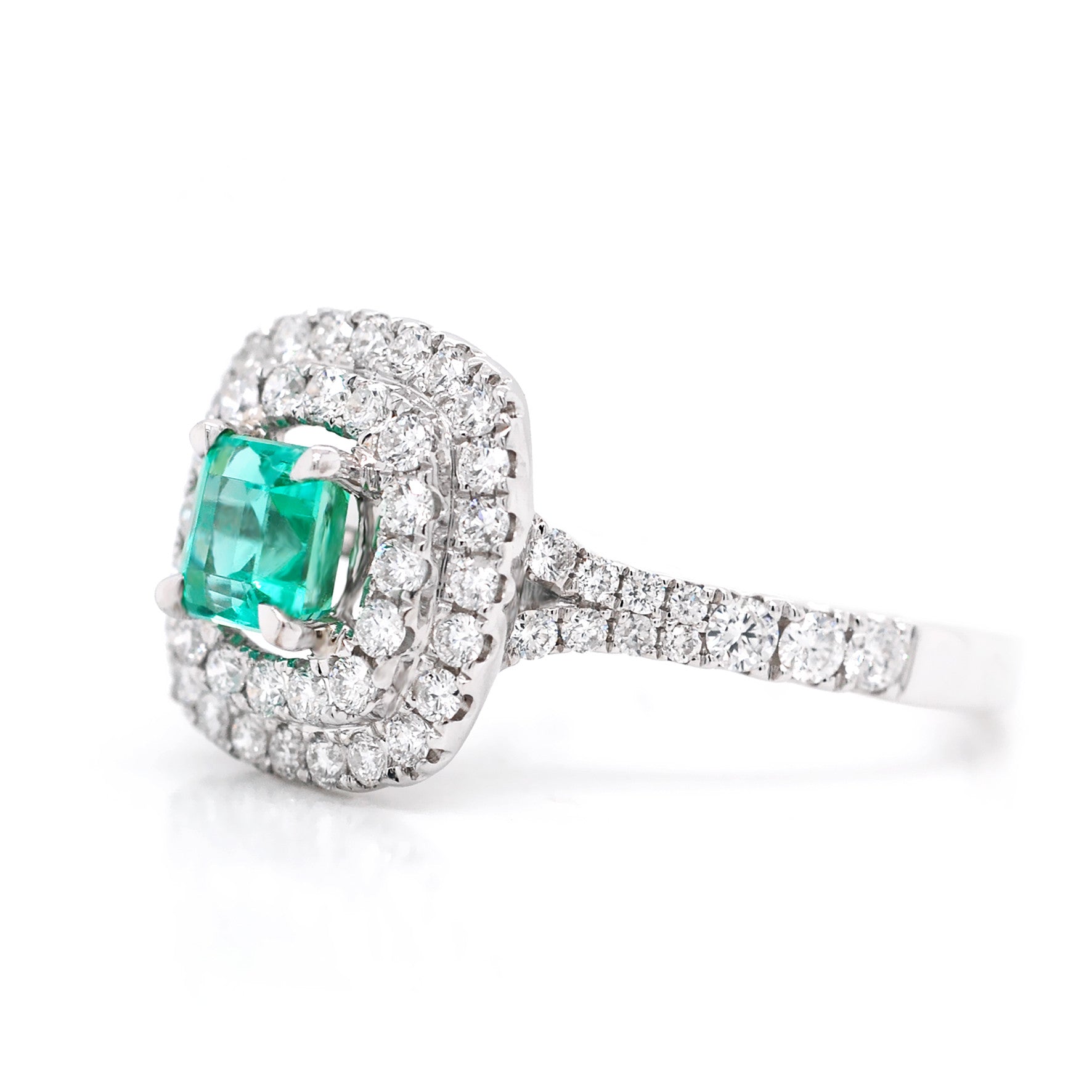 Cushion Emerald Ring &Double Diamond Halo - ForeverJewels Design Studio 8