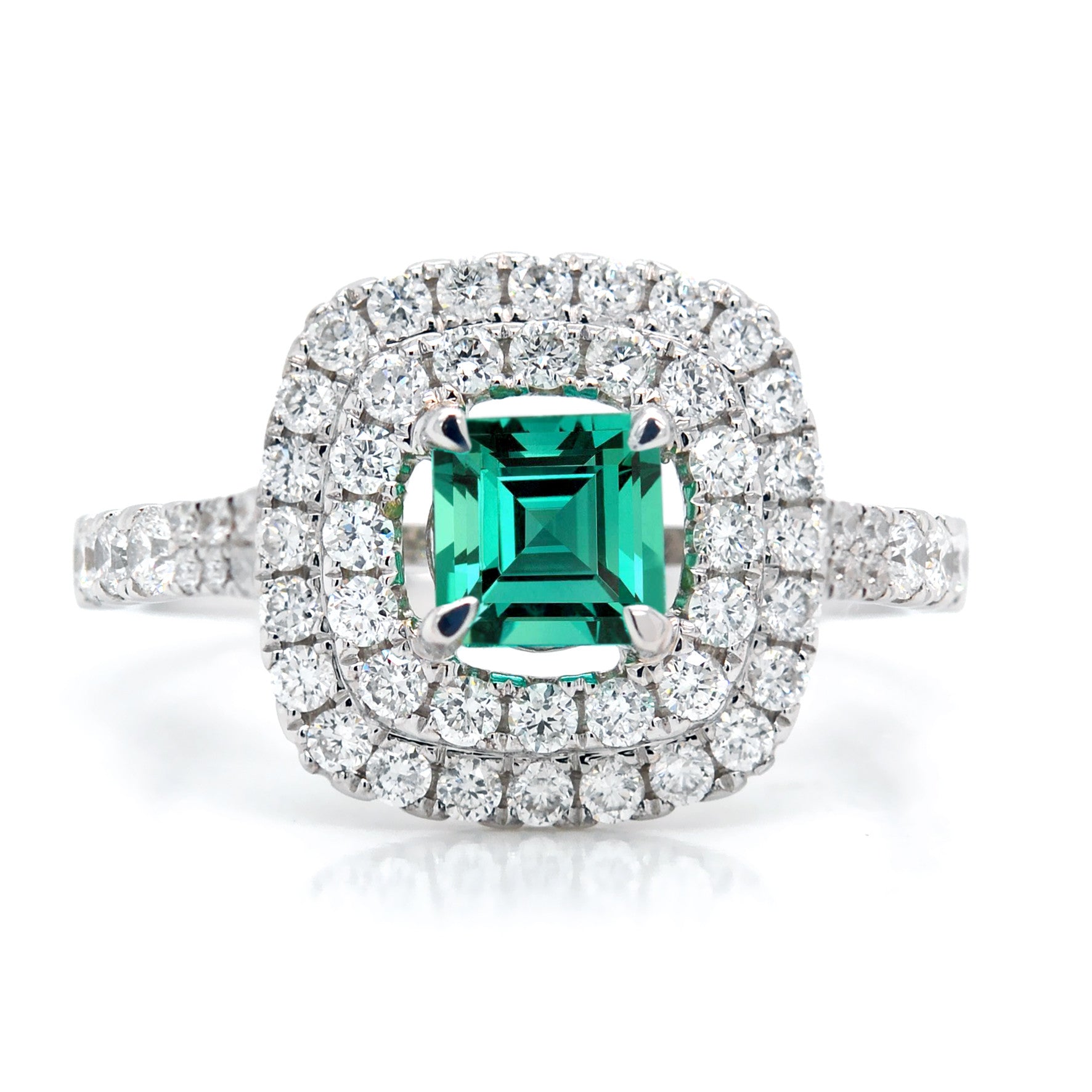 Cushion Emerald Ring &Double Diamond Halo - ForeverJewels Design Studio 8