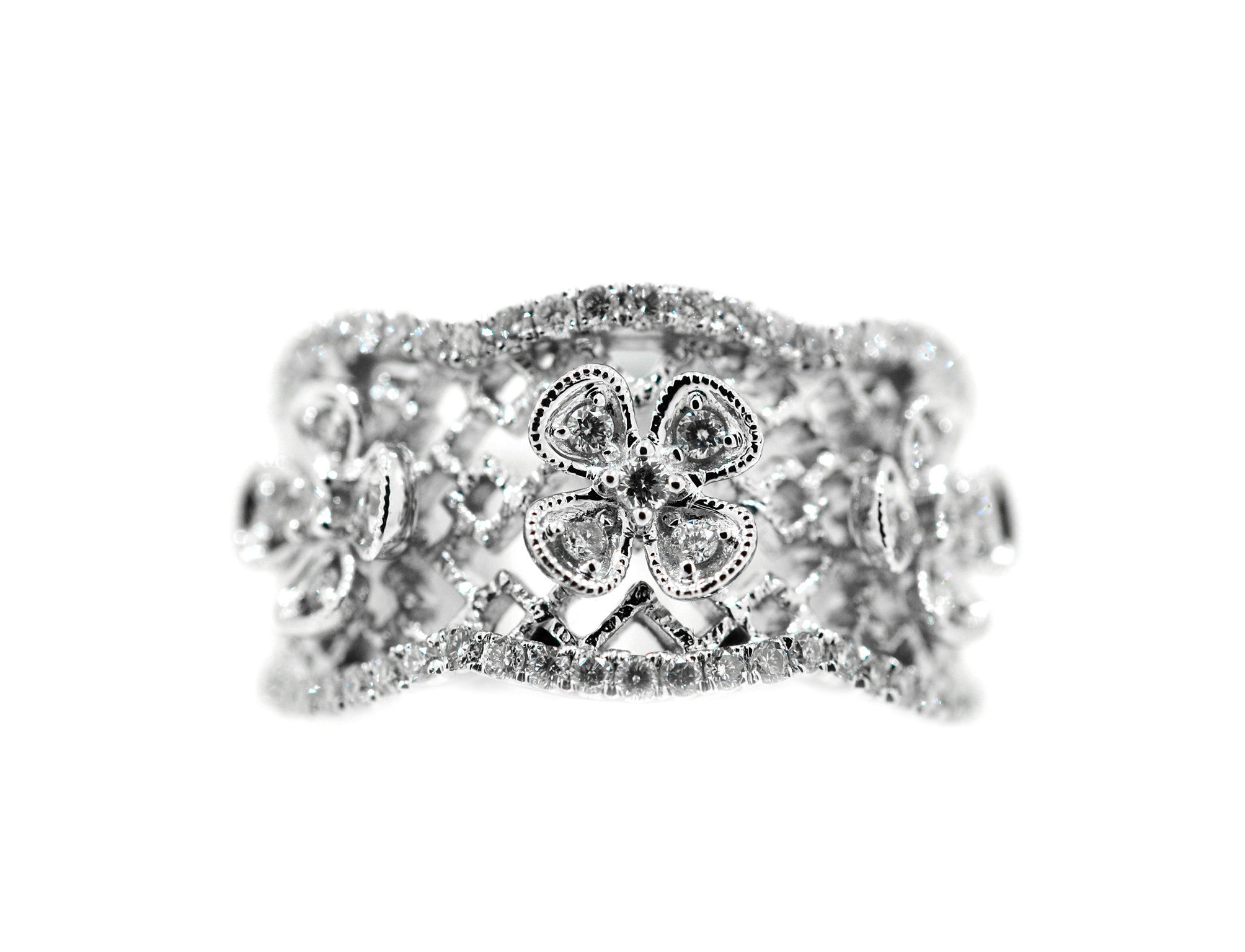Diamond Flower Dress Ring in White Gold - ForeverJewels Design Studio 8