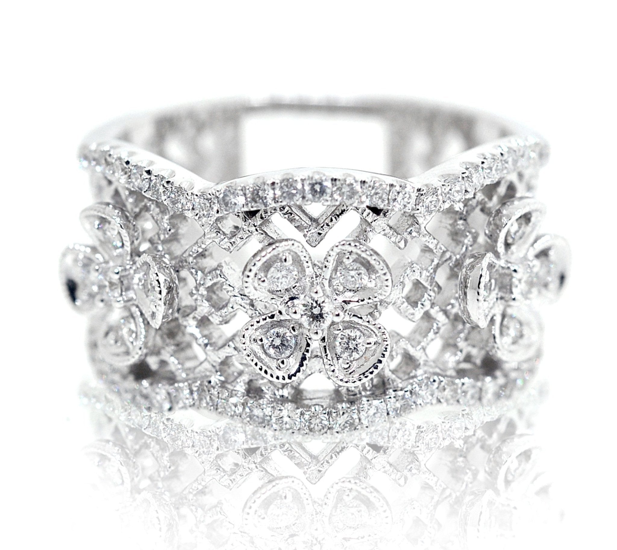 Diamond Flower Dress Ring in White Gold - ForeverJewels Design Studio 8